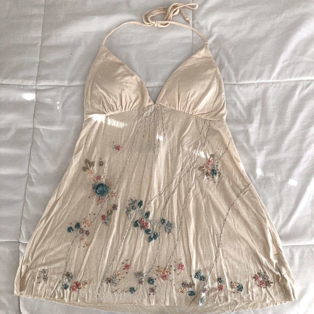 GUESS Floral Embroidered Halter Top